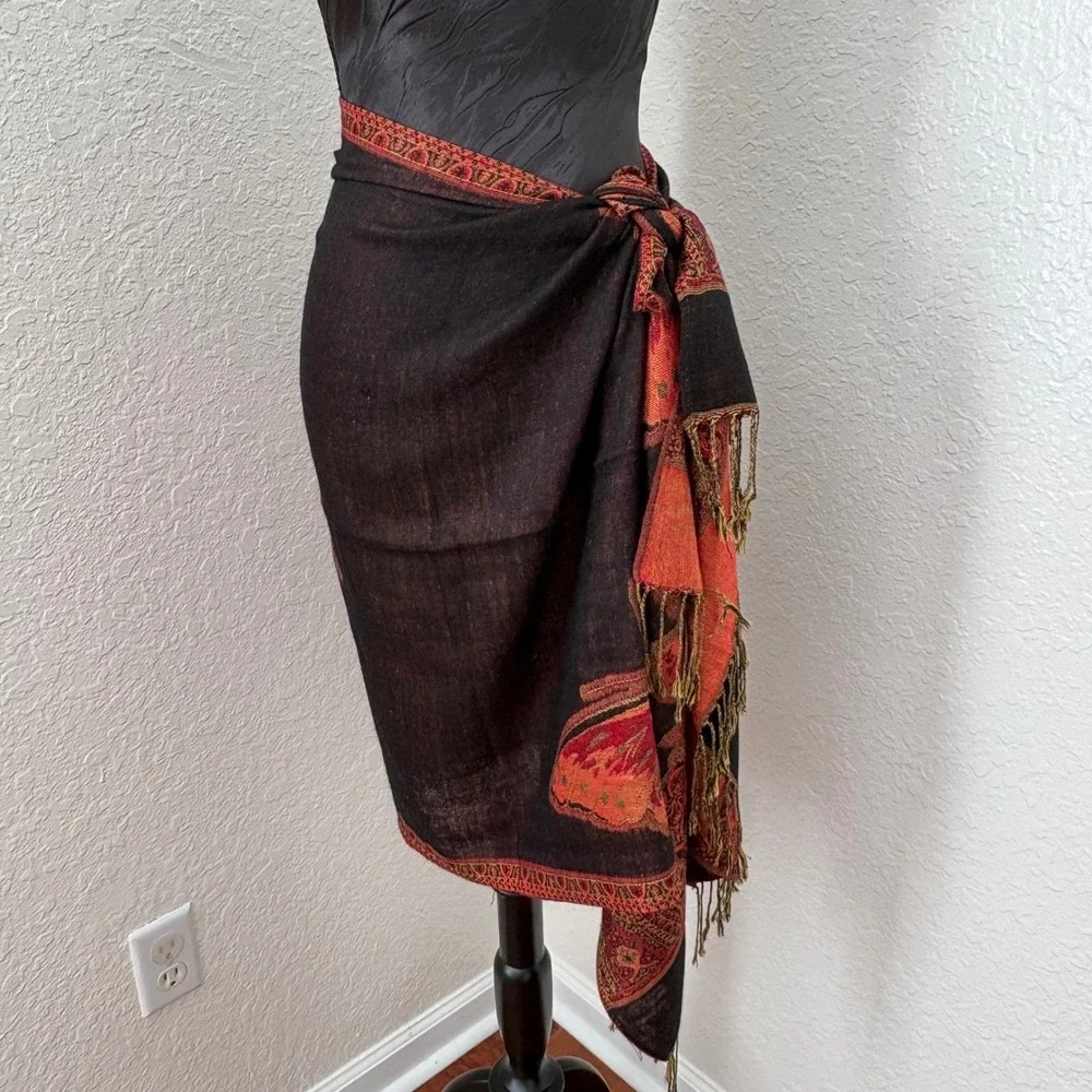 Pashmina Reversible Butterfly Paisley‎ Silk Blend Wrap Scarf, Women OS Boho